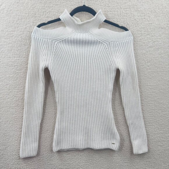 Guess Ingrid Cold-Shoulder Chunkey Ribbed White Sweater Women's Size XS - Picture 11 of 11